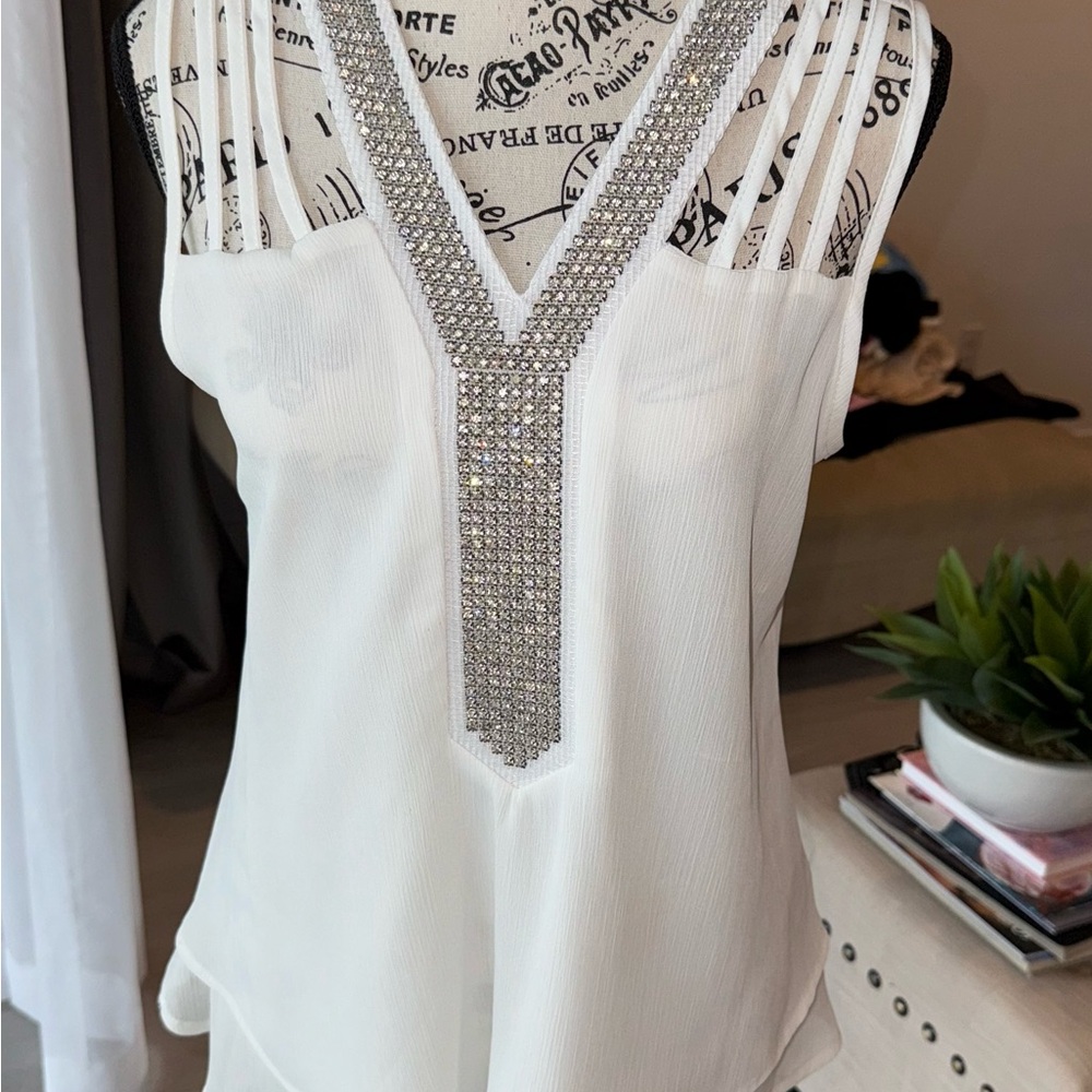Embellished Cream Sleeveless Camisole Top